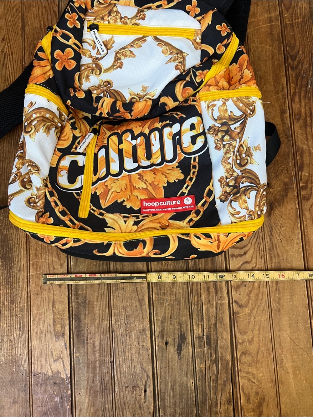 Hoopculture Bold Baroque Print Backpack in Black and Gold - Picture 4 of 6